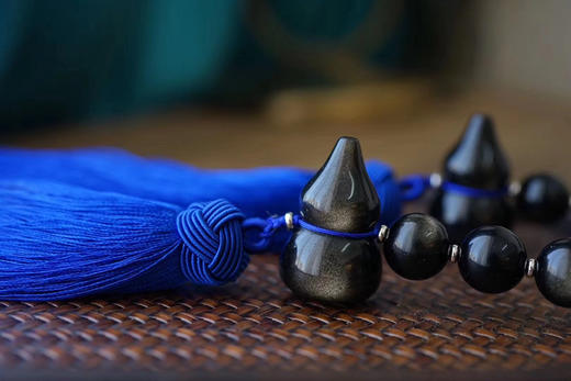 “福禄双全进财来”黑曜石流苏车挂（可以留言流苏颜色 蓝色/紫色） 商品图1