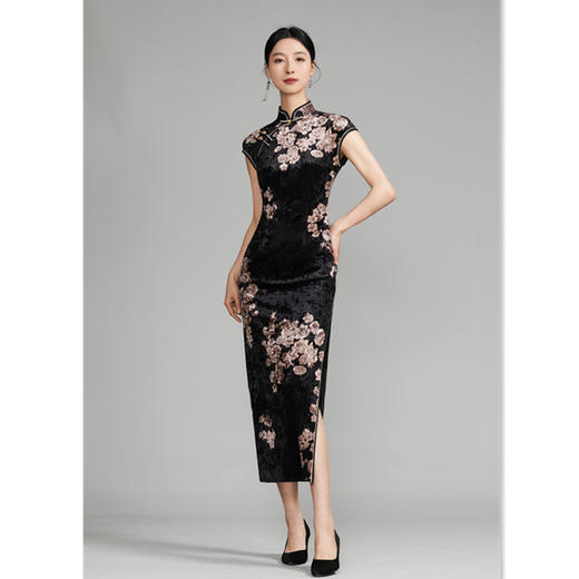 GX苏杭改良新中式丝绒连袖旗袍2025春夏新款修身显瘦旗袍 商品图0