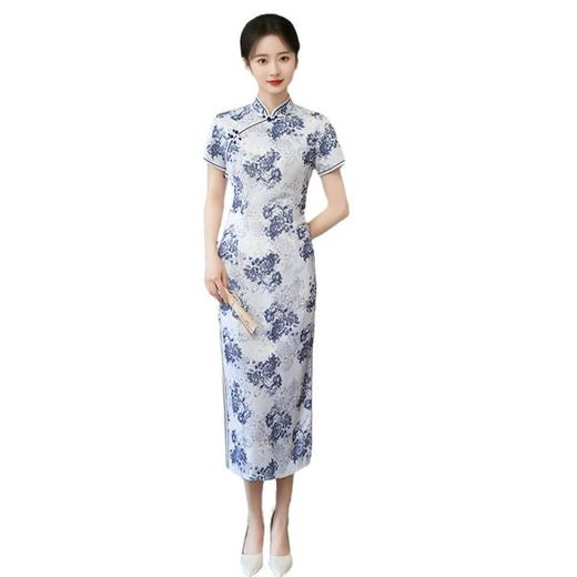 GX复古民族风长款侧八扣蕾丝短袖旗袍2025春夏新款大码旗袍裙 商品图4