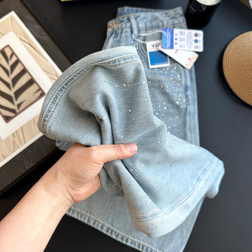 璀璨星河！2025夏日重工烫钻牛仔裤女凉感莱赛尔天丝九分薄款软阔腿裤！ 商品图1
