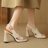 【预售5天】头层羊皮露趾粗跟一字扣带凉鞋女夏季新款女鞋简约时尚高跟鞋DPJ&2531A 商品缩略图1