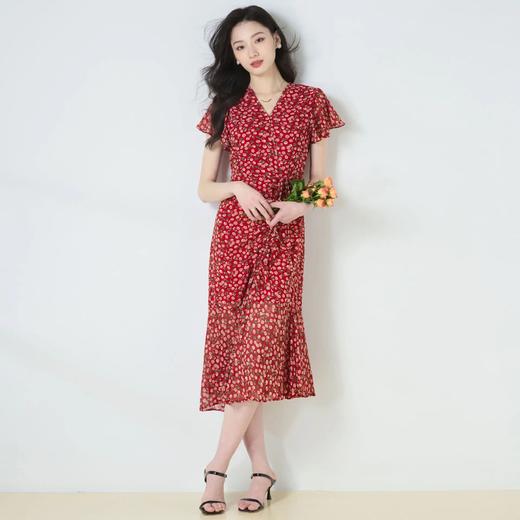 「高货sh」全新升级【铂金会员266/天猫359/差价93】(01859)洛诗琳夏季新款法式清新抽褶鱼尾碎花V领显瘦中长款连衣裙01859 商品图3