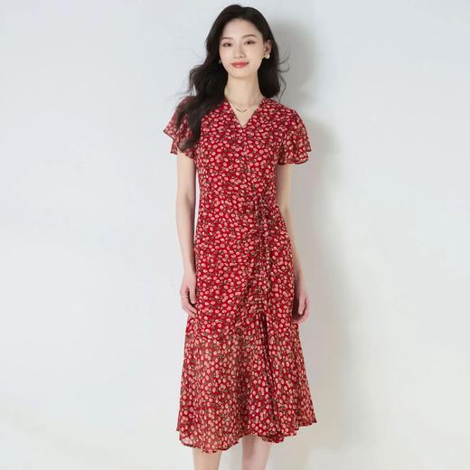 「高货sh」全新升级【铂金会员266/天猫359/差价93】(01859)洛诗琳夏季新款法式清新抽褶鱼尾碎花V领显瘦中长款连衣裙01859 商品图1