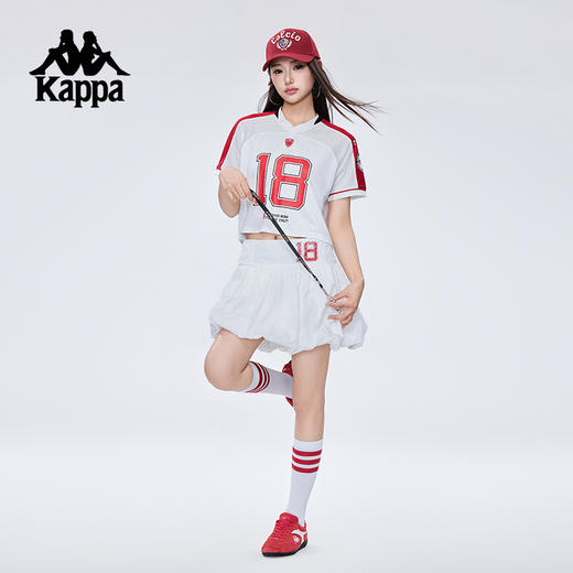 Kappa卡帕背靠背2025新款夏季运动短袖女士美式t恤V领透气上衣女KPDJBTD10 商品图3