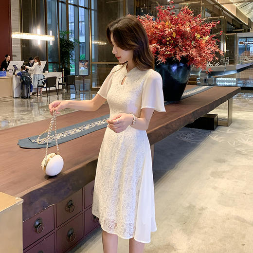 奢姿大码女装2025夏季胖妹妹新中式改良蕾丝旗袍温柔气质连衣裙9952853189 商品图1