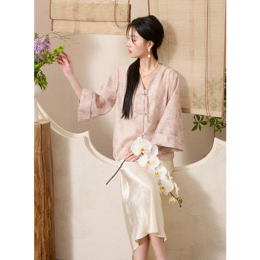 三彩【落花微雨】2025夏季新款新中式外套盘扣七分袖开衫宽松C 商品图2