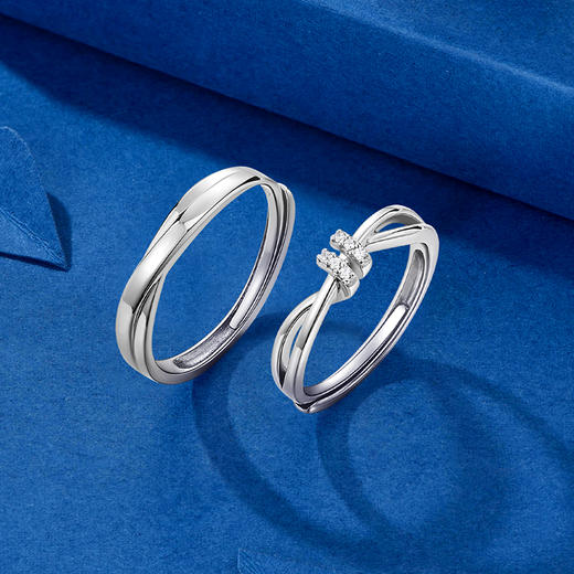 KADER卡蒂罗 爱意交织情侣对戒 S925银 开口可调节戒指 一对 男女同款情侣款 （女戒不支持刻字） 商品图6