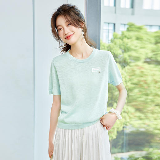 CC-SD7065冰丝短袖t恤女夏装2024新款针织衫港风上衣ins女潮时尚薄款上衣女 商品图3