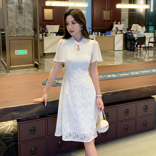 奢姿大码女装2025夏季胖妹妹新中式改良蕾丝旗袍温柔气质连衣裙9952853189 商品图2