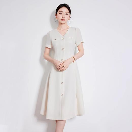 IWY/米白色夏季新款法式小香风连衣裙女高级感V领气质短袖裙子 242053Q1 商品图2