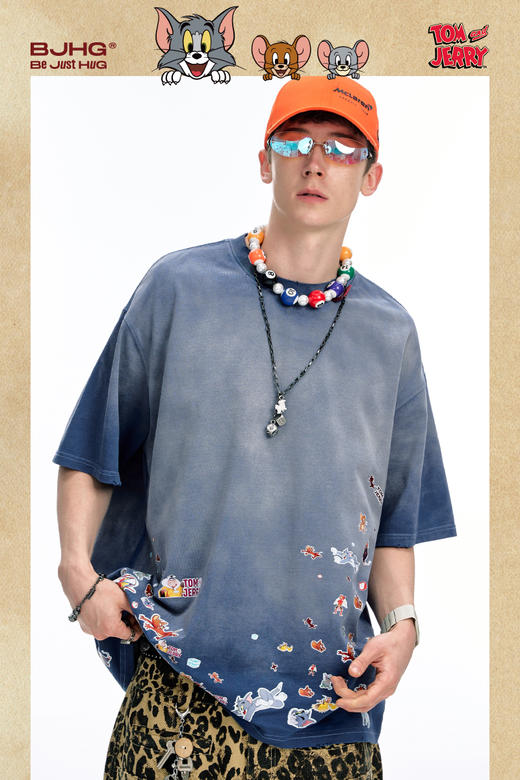 【俞更寅同款】猫和老鼠联名  BJHG不计后果渐变短袖t恤男夏季复古做旧半袖女 商品图5