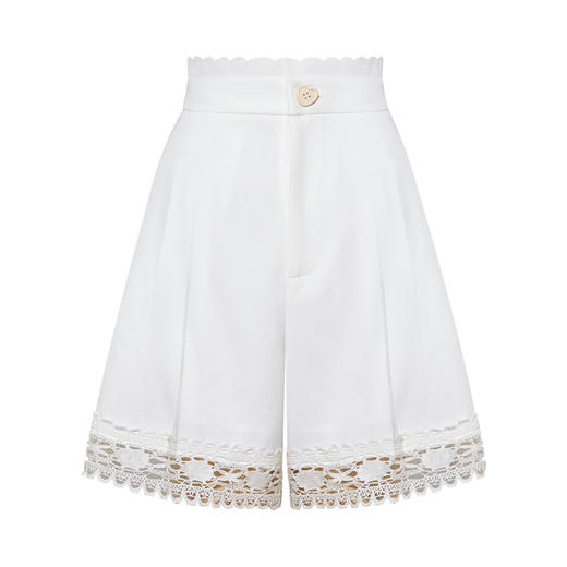 两三事 月漪溯影 2025夏季新款甜美蕾丝拼接刺绣高腰短裤女宽松 商品图4