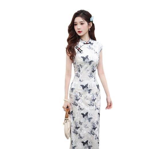 GX素雅时尚金钻绒长款无袖旗袍2025春夏新款年轻少女日常可穿旗袍裙 商品图4