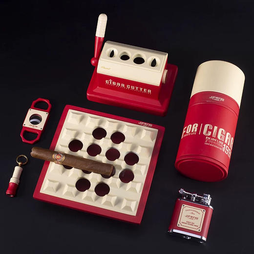 JIFENG季风雪茄套装送礼打火机台式雪茄剪刀烟灰缸保湿罐高档礼盒 商品图3