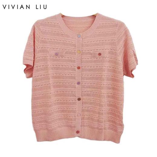 VIVIAN LIU C2536301 25夏季女装新款彩色扣镂空短袖毛衫 商品图0