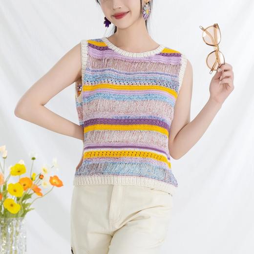 苏苏姐家条纹镂空背心手工diy编织钩针蕾丝线毛线团自制马甲材料包 商品图1