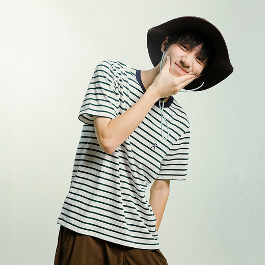 【出游季特惠】ACMEITEM爱棵米户外情侣条纹针织短袖棉感合体圆领体恤上衣男女GAG3440255C 商品图3