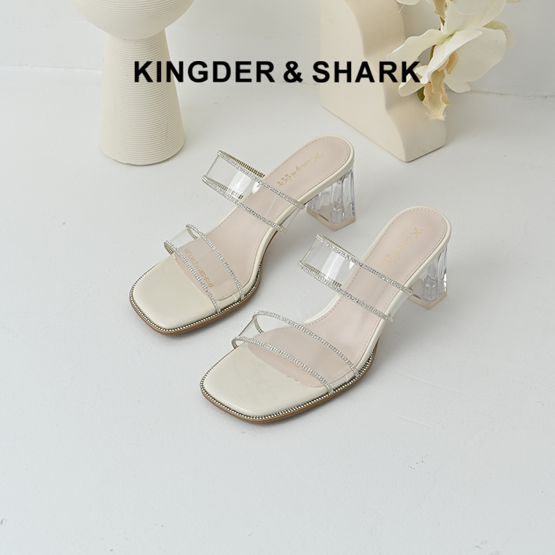 经典鲨2025夏季新品简约气质露趾高跟鞋时装水钻凉鞋拖鞋女KW119-529111