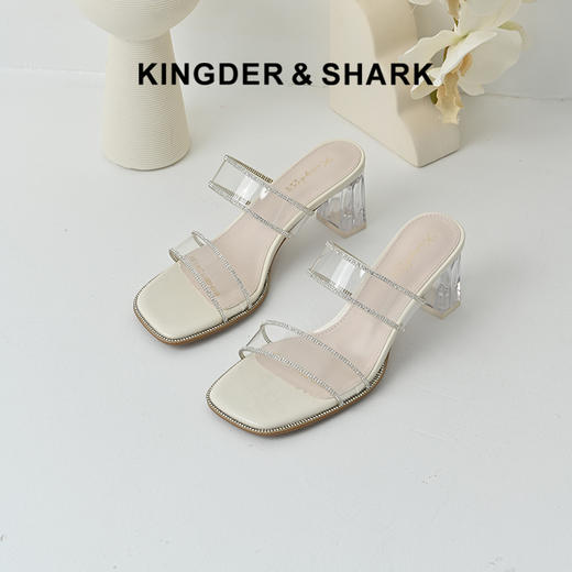 经典鲨2025夏季新品简约气质露趾高跟鞋时装水钻凉鞋拖鞋女KW119-529111 商品图0