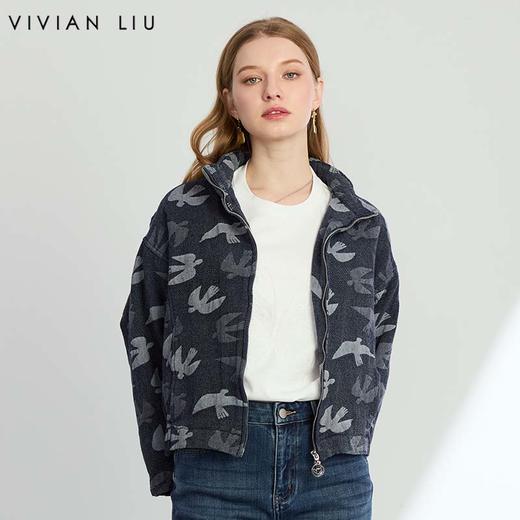 VIVIAN LIU R2453107 2025春女装立领拉链短款下摆松紧牛仔外套 商品图0