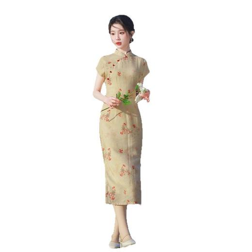 GX复古国风改良新中式长款竹节棉连袖旗袍2025春新款日常旗袍 商品图4