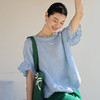 绽放旅行女装222朵/荷叶小衫高支皱纹色织亚麻一字领荷叶袖T恤衫 商品缩略图1