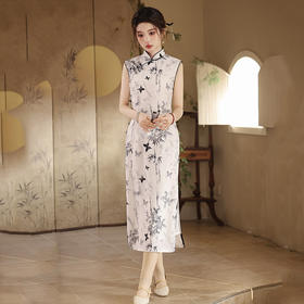 SC21109水墨竹国风中式长款无袖旗袍改良年轻款2025新款少女复古修身夏季