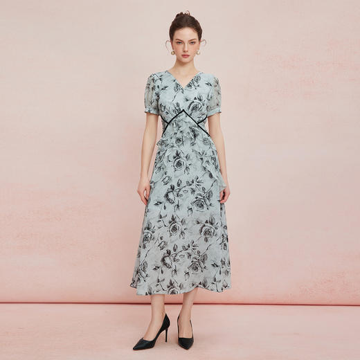 QF887斯尔丽25新款法式浪漫高腰节分割线太阳摆荷叶边显瘦出游连衣裙 商品图3