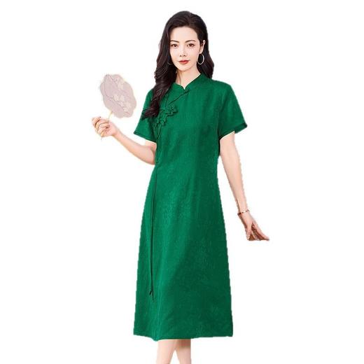 KQ-221922新中式真丝冠乐绉香云纱连衣裙女夏婚宴礼服收腰显瘦改良旗袍 商品图4