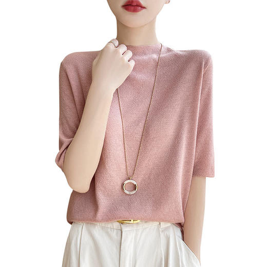 CC-XIX185冰丝针织短袖t恤女2025新款纯色时尚宽松显瘦大码女装夏季上衣女 商品图4