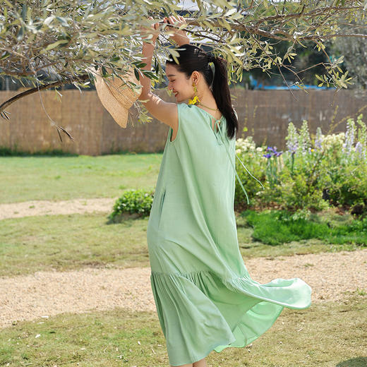 绽放旅行女装262朵/嫩芽绿玫瑰纤维背心鱼尾裙无袖背心裙连衣裙女 商品图2