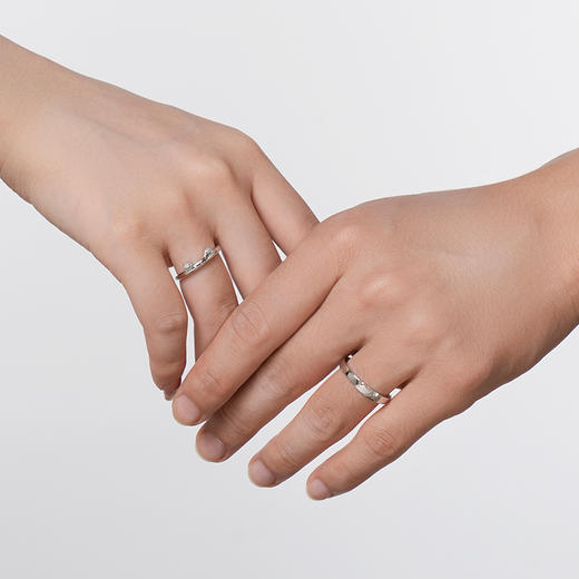 卡蒂罗/KADER 猫咪日记情侣对戒 萌趣猫耳生动立体俏皮设计开口可调节素圈一对 甜美可爱闪钻配饰恋爱频率 925银 商品图6