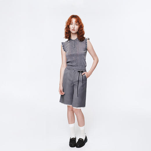 HERLIAN 2025年春季新品木耳边拼接无袖polo针织衫 商品图1