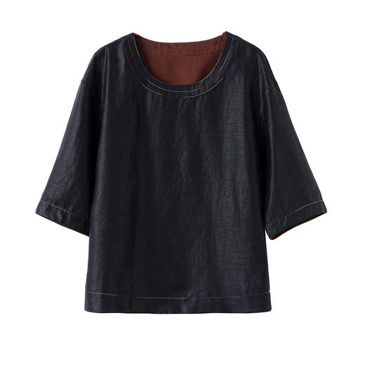 KQ-221972+221973新款夏季桑蚕丝上衣真丝香云纱小衫女大码两件套阔腿裤套装 商品图4