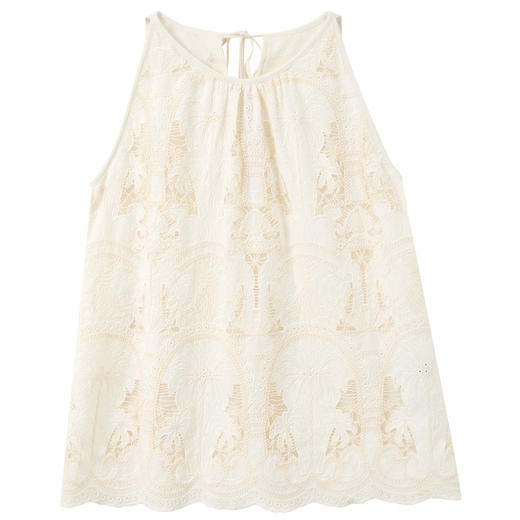 三彩2025夏季新款宽松无袖绣花娃娃衫衬衣圆领套头小衫减龄M 商品图4