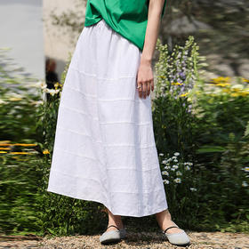 绽放旅行女装263朵/干洗亚麻全腰松紧大摆蛋糕型日常百搭半身裙女