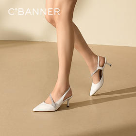 千百度后空时装凉鞋女款包头细法式婚鞋通勤高跟鞋A25213550
