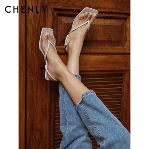 不退不换！尘衣｜25春夏极简夹脚猫跟细带凉鞋 商品图0