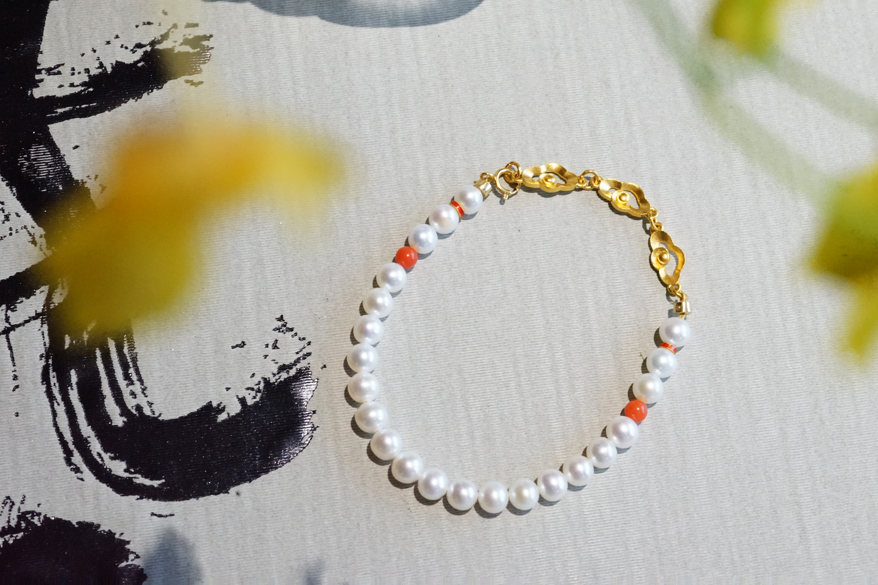 18K+足金珍珠珊瑚手链 特价