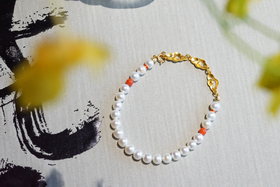 18K+足金珍珠珊瑚手链 特价