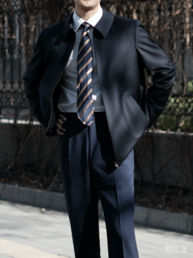 Loro Piana 130支澳洲美丽诺羊毛藏蓝色公务夹克（RIRI拉链）