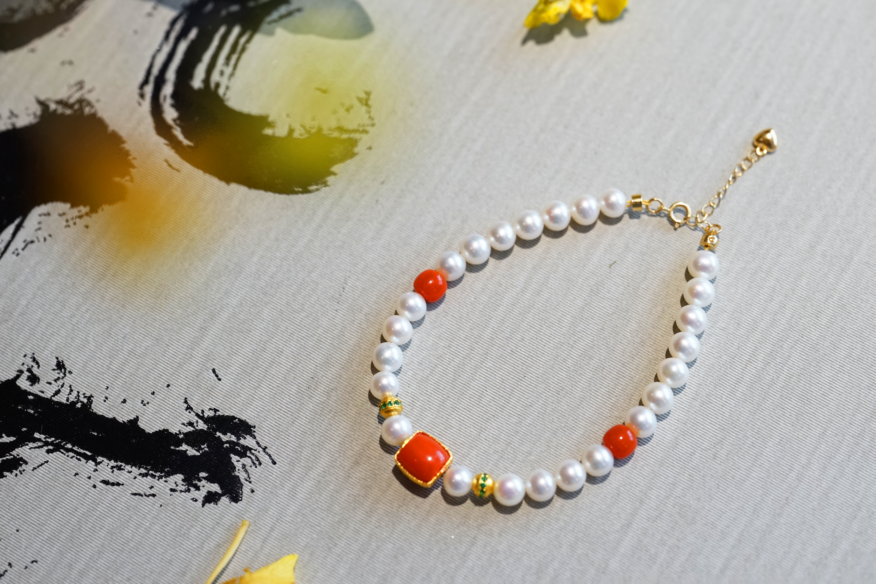 18K+足金珍珠珊瑚手链 特价