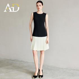 AD西装连衣裙女春季2025新款黑白撞色百褶裙高级感内搭无袖背心裙