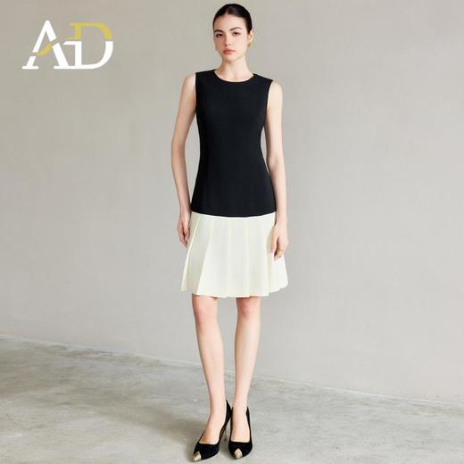 AD西装连衣裙女春季2025新款黑白撞色百褶裙高级感内搭无袖背心裙 商品图0