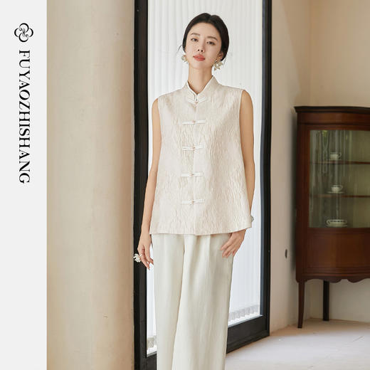 FUYAO扶摇 复古盘扣马甲女重工提花气质上衣新中式国风对襟开衫夏 商品图3