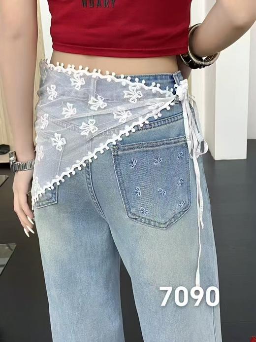 8.10秒杀品质~爆款牛仔-送蕾丝腰围 春款6887春季高品质爆款口袋蝴蝶结刺绣直筒显瘦牛仔裤-喜出 商品图3