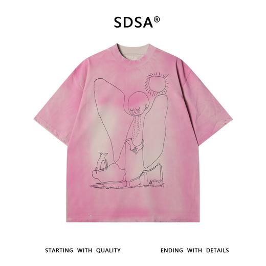 T3393夏季高级感新款美式手绘喷绘印花设计感短袖T恤潮流宽松圆领上衣 商品图1