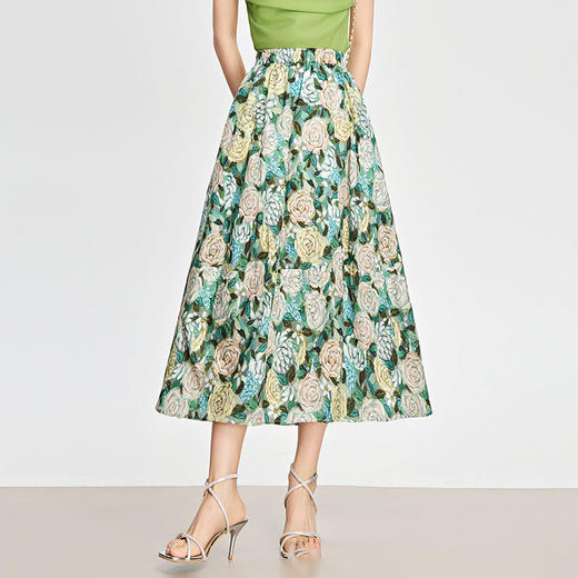 MYX-KDFY-S1951-L高腰印花半身裙2025夏季新款中长款显瘦洋气A字裙松紧腰时尚伞裙 商品图1