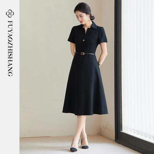 FUYAO扶摇 短袖连衣裙2025夏季新款高级感赫本风小黑裙显瘦西装裙 商品图3