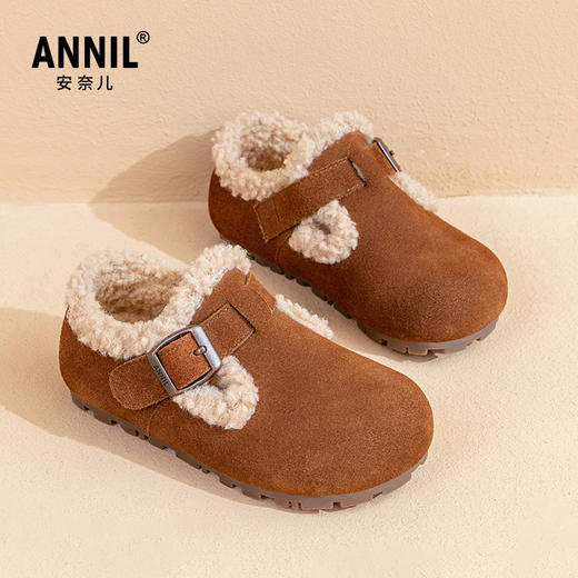 ANNIL/安奈儿软底童鞋冬季新款儿童休闲百搭保暖毛毛鞋加绒勃肯鞋HG4401167 商品图0